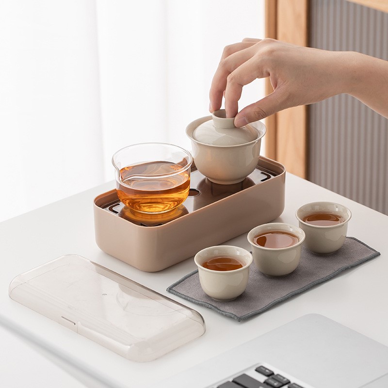 露营出差便捷旅行茶具茶盘套装陶瓷快客杯一壶三杯家用户外泡茶壶