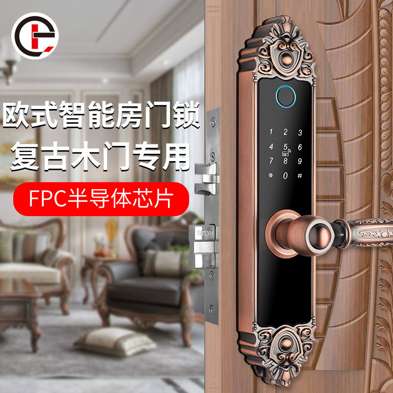 欧式木门智能通通涂鸦指纹锁卧室办公室酒店公寓民宿房门密码锁