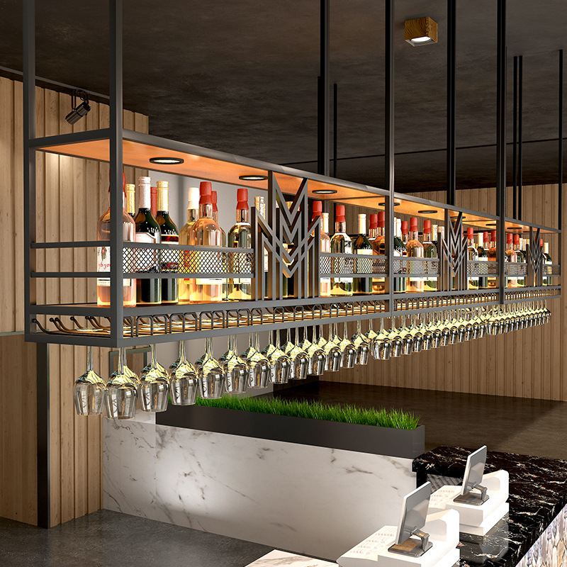 酒吧吧台展示吊架酒架吊柜置物架悬挂酒杯架吊挂酒柜工业风酒架子
