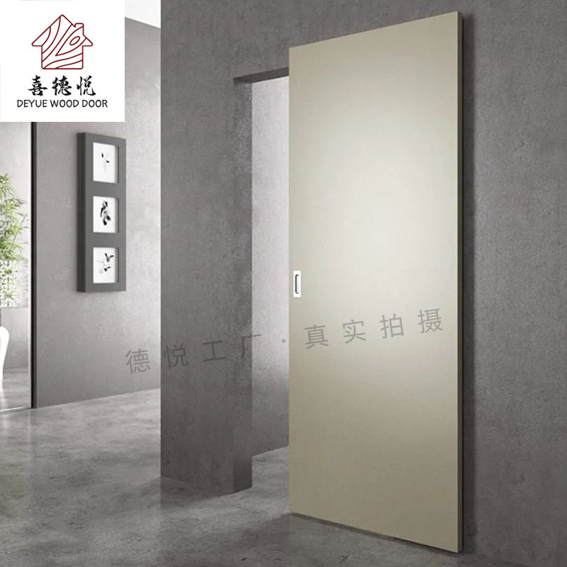 简约幽灵门内嵌弹按式实木隐藏门吊轨推拉移门隔断门