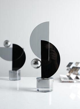 北欧简约轻奢水晶灰色摆件样板房居家客厅桌面茶几工艺装饰品摆件