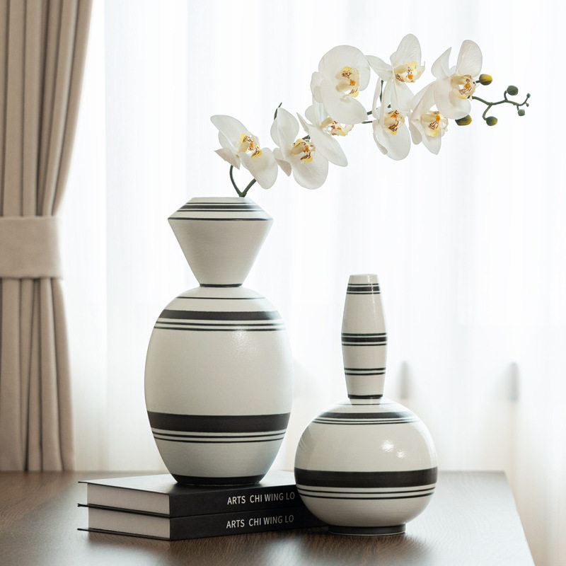 艺贝子 高级感陶瓷花瓶北欧简约条纹客厅玄关餐桌插花桌面装饰摆,电子元器件市场,电线扎带/束线带,淘宝优惠券,粉丝福利购,淘宝优惠卷