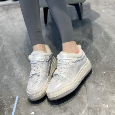真皮厚底加绒小白鞋女时尚板鞋