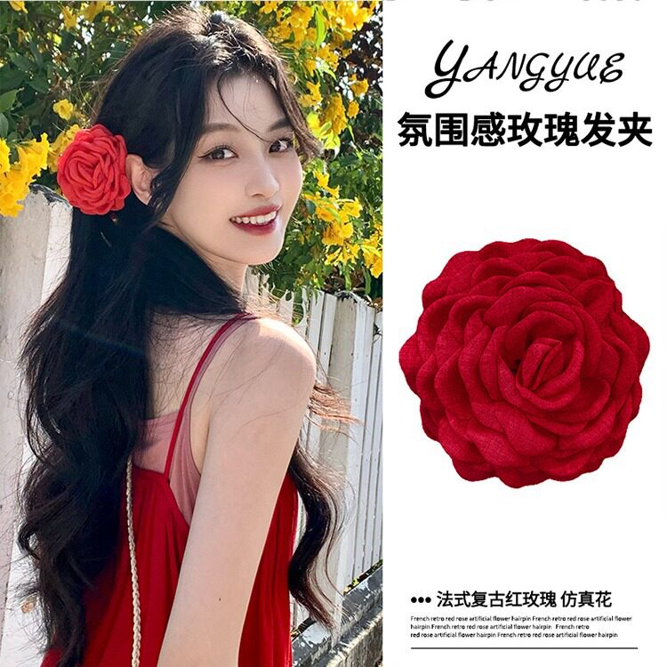 王菲同款立体玫瑰花大号抓夹花朵头饰新款后脑勺鲨鱼夹发夹盘发