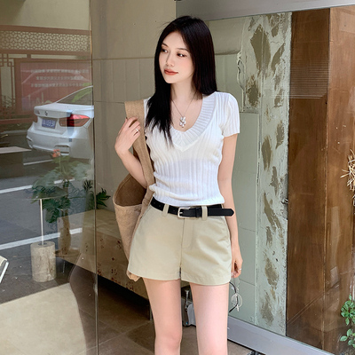卡其色短裤女百搭高腰显瘦休闲裤