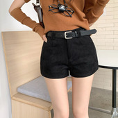 腰带裤 麂皮绒黑色短裤 子 修身 显瘦包臀靴裤 女2025秋冬新款 百搭热裤