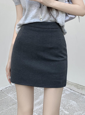 灰色包臀裙短裙女2025秋新款高腰显瘦a字裙性感紧身职业半身短裙