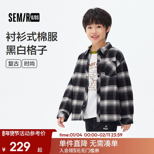 【商场同款】森马儿童棉服2025新款格子衬衫式外套冬季男童棉衣潮