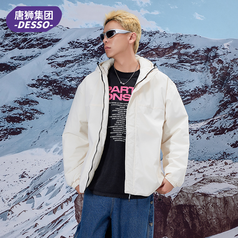 DESSO拼接棉服个性百搭大码情侣潮流连帽立领