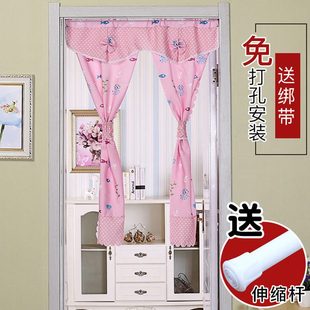饰田园卧室门帘卫生间遮挡帘半截布艺小窗帘隔断 家用免打孔厨房装