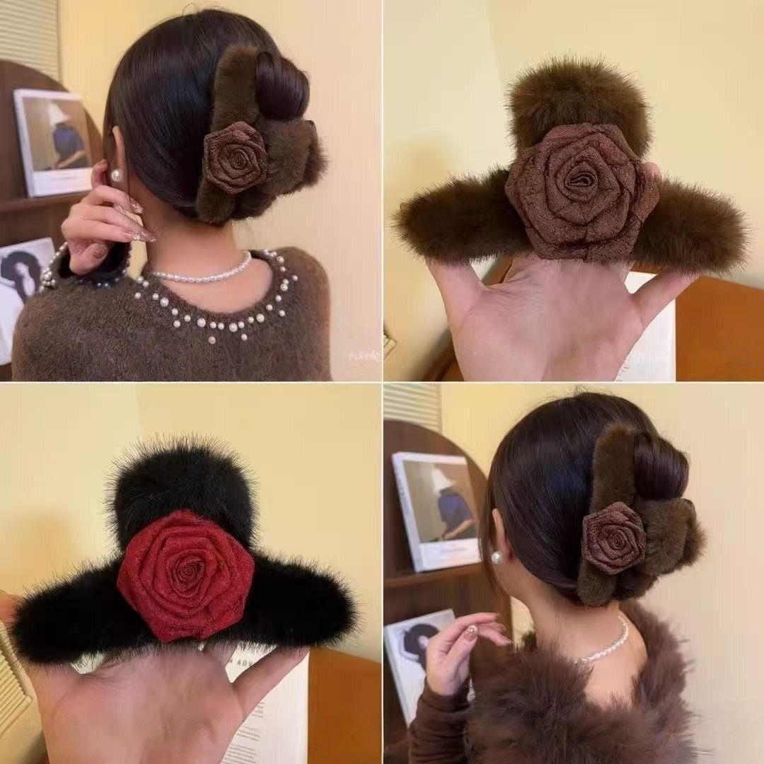 甜美玫瑰花朵抓夹女丝绒高级感后脑勺高颜值盘发鲨鱼夹新款发饰,饰品/流行首饰/时尚饰品新,发饰,淘宝优惠券,粉丝福利购,淘宝优惠卷