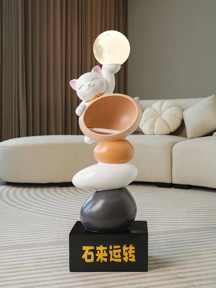 创意招财猫时来运转落地摆件轻奢家居客厅大型收纳装饰品乔迁礼物
