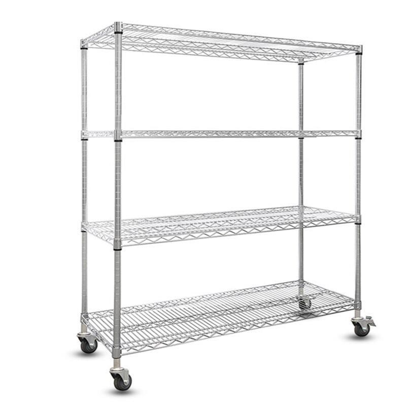 艾科堡不锈钢货架4层1518s*533*1800镀铬线网移动展示架仓储货架