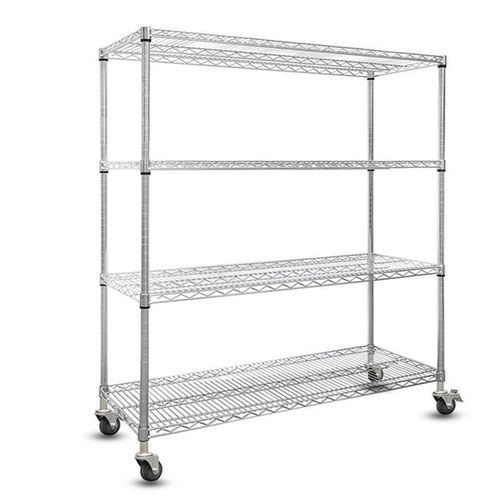 艾科堡不锈钢货架4层1518s*533*1800镀铬线网移动展示架仓储货架