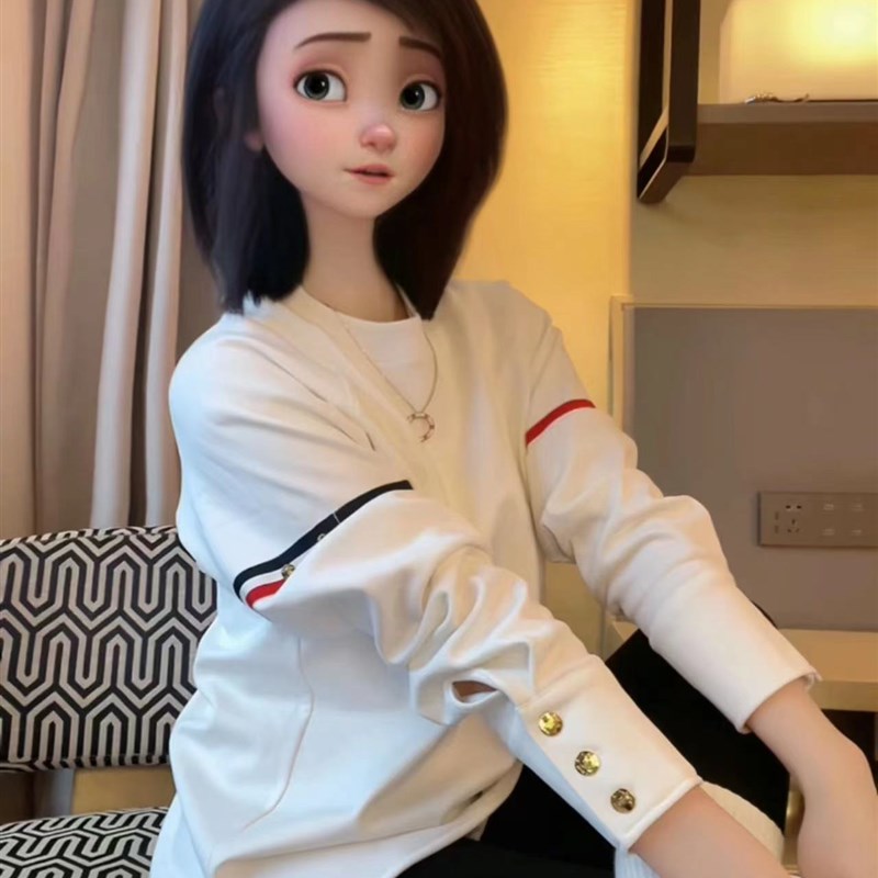 中长款加绒打底卫衣女欧货2024早春新款金色扣撞色宽松百搭上衣潮