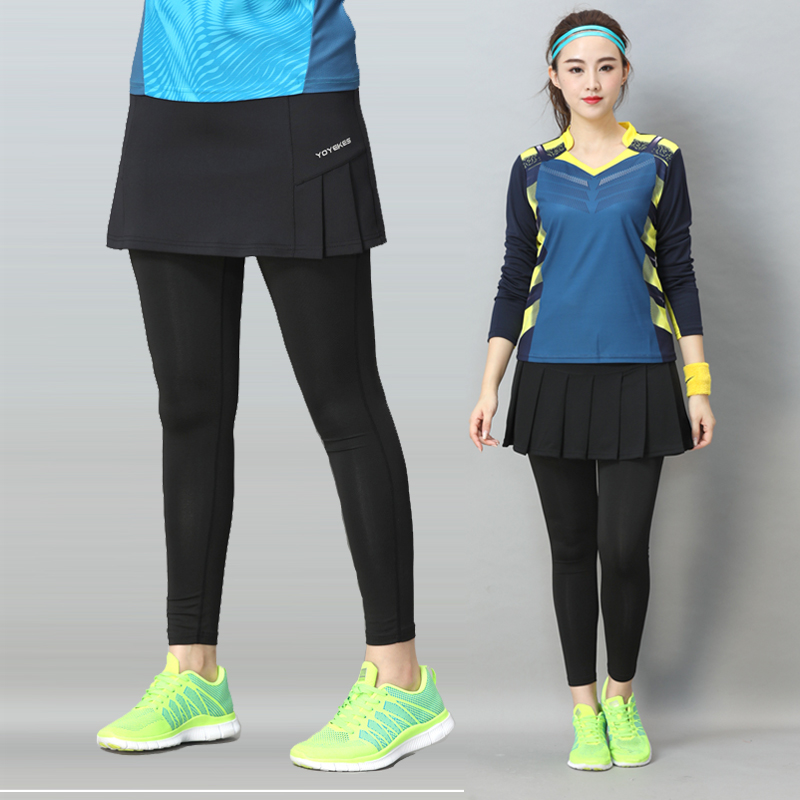 2021款假两件九分羽毛球服裙裤女速干大码网球服T健美操运动长裤