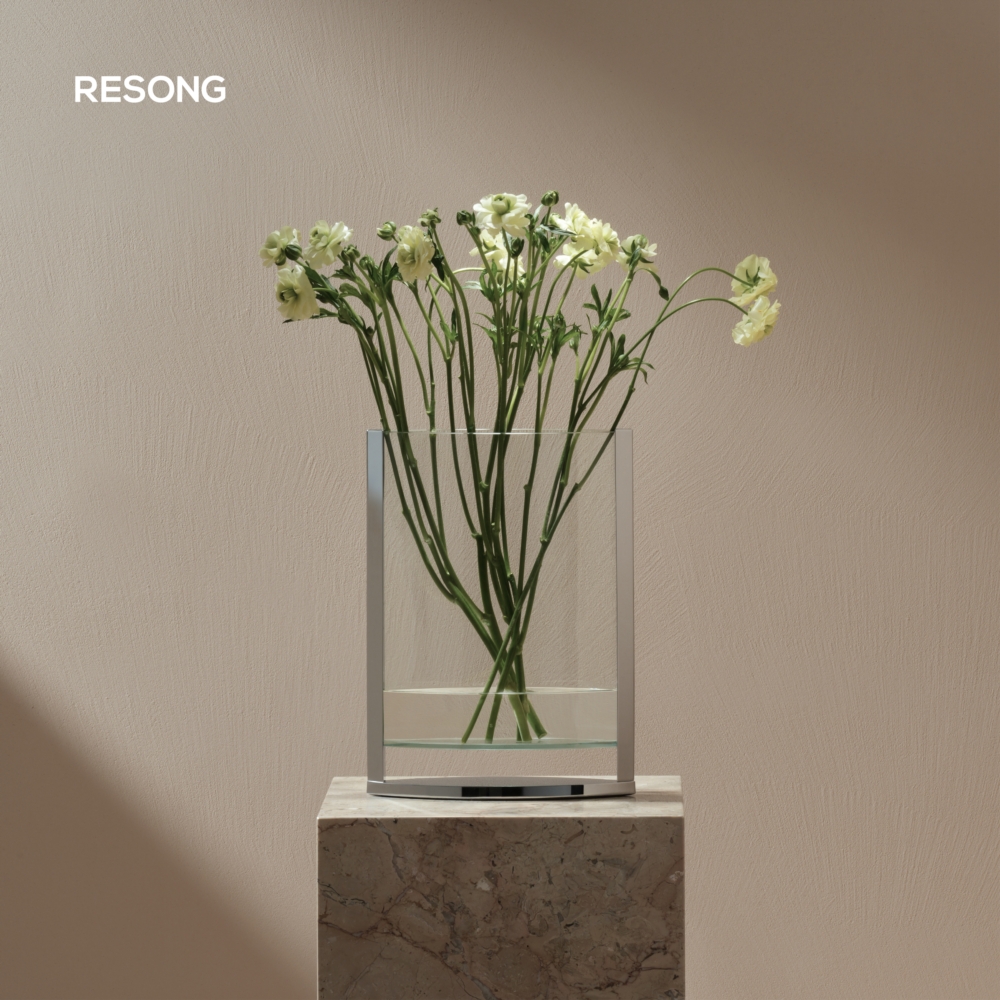 RESONG日诵家居 凌缘银边花瓶 软装设计摆场桌面玻璃花器插花饰品
