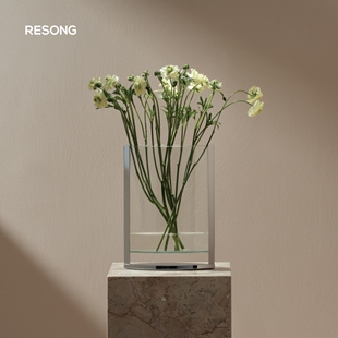 RESONG日诵家居 凌缘银边花瓶 软装设计摆场桌面玻璃花器插花饰品