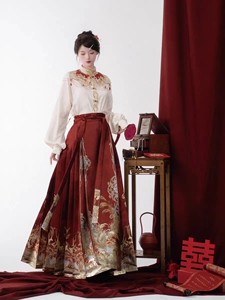 原创汉服女【一堂缔约】七月夕明制新中式云肩马面裙敬酒服订婚服