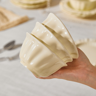 健康茵柚奶油风陶瓷碗碟家用2026新款高级感米饭碗汤面碗盘子餐具