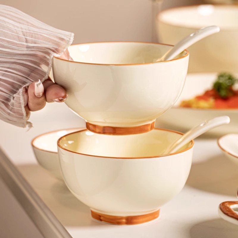 陶瓷碗盘家用菜盘高级感餐具奶油风碗盘子菜盘釉下彩餐盘饭碗汤碗