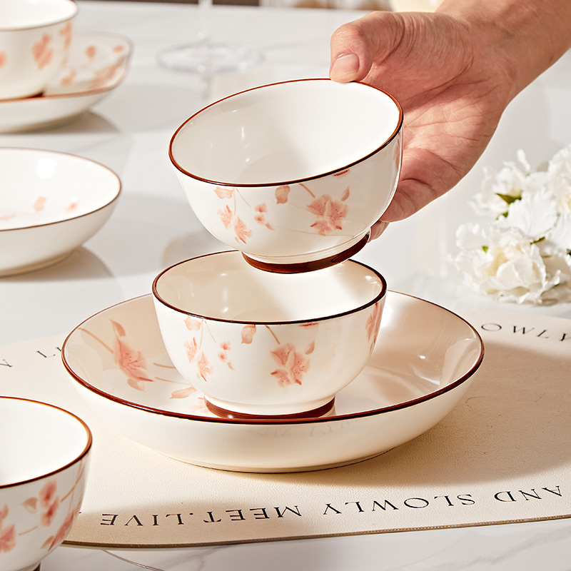 景德镇家用高级感釉下彩米饭碗北欧简约饭盘碗碟陶瓷碗菜碟汤碗碟