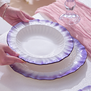 景德镇釉下彩高颜值法式浪漫紫嫣轻奢味碟饭盘鱼盘高温烧制餐具