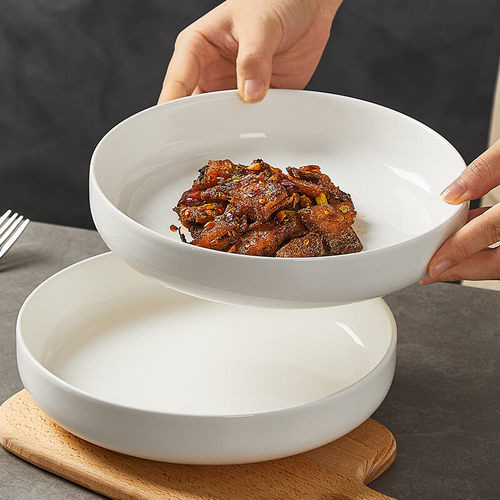 大容量纯白陶瓷窝盘深口盘子菜盘家用碗盘餐具餐盘碟子简约深汤盘