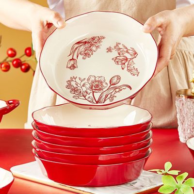赤郁心澜新中式红色喜庆盘子菜盘家用新款釉下彩陶瓷餐具高级感