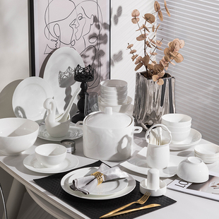 纯白碗釉下彩白胎高温陶瓷碗碟套装家用2026新款碗盘餐具乔迁组合