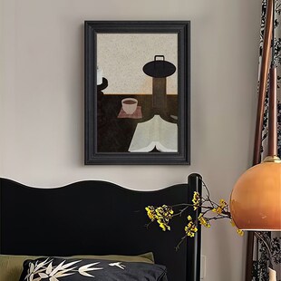 法式 饰挂 中古风静物摆件高q级感手绘油画茶杯蜡烛客厅玄关抽象装