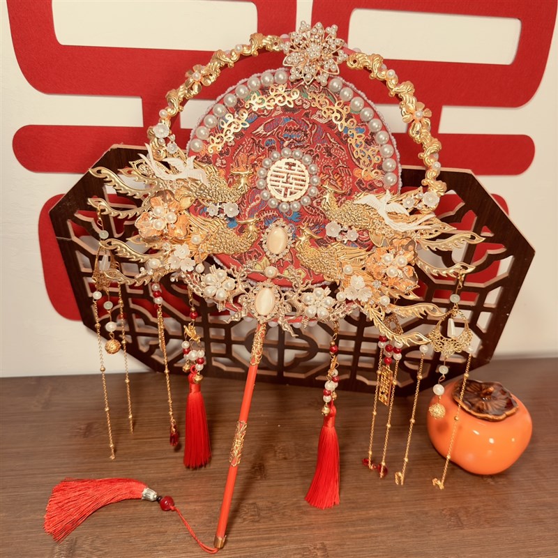 团扇新娘结婚红色双面diyw材料包喜扇遮面扇秀禾中式婚礼扇子送礼