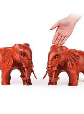 新婚礼物东阳木雕大象实木摆件一C对 红木制工艺品客厅桌面装饰品