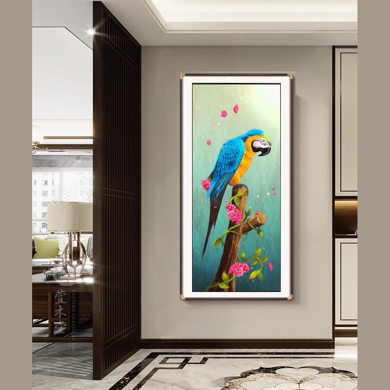 苏绣DIY套件初学 油画蓝鹦鹉 满绣F 玄关客厅卧室 手工刺绣装饰画图片
