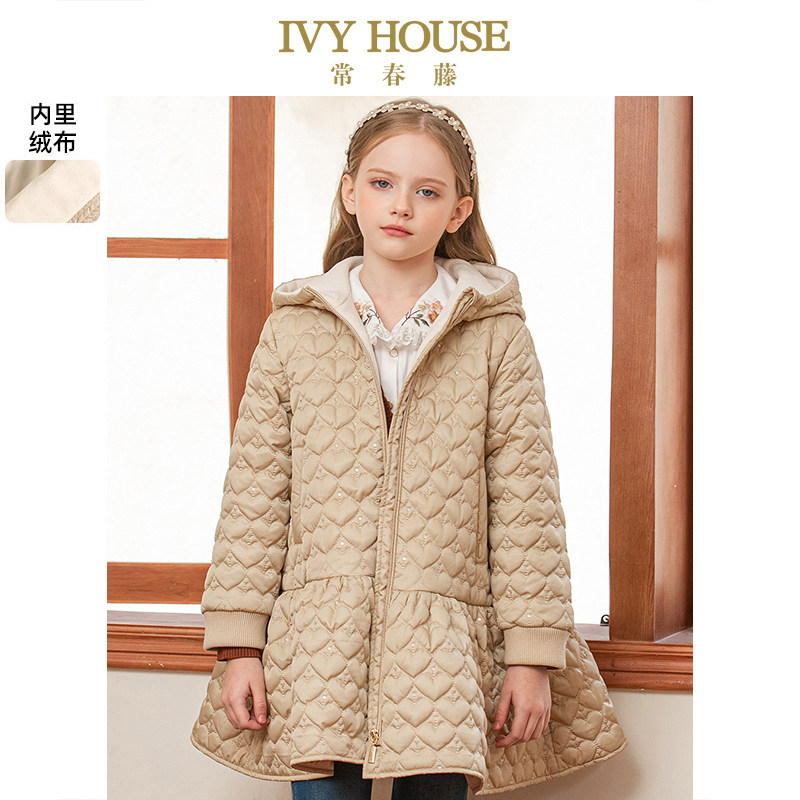 IVY HOUSE常春藤童装女童冬季款 学院风绗棉外套棉服绒布内里保暖