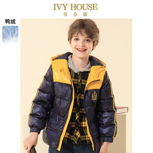 IVY HOUSE常春藤儿童装男大童冬季款 羽绒服撞色拼接外套加厚保暖