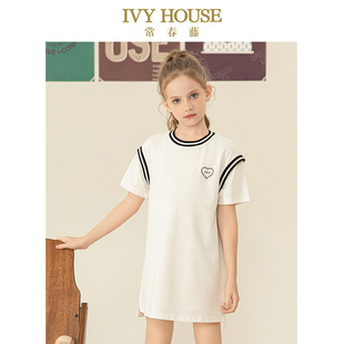 假两件短袖 IVY 新款 女童夏季 针织连衣裙 HOUSE常春藤儿童装