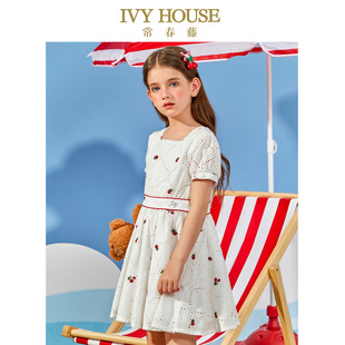洋气短袖 IVY 新款 女童夏季 连衣裙复古绣花淑女 HOUSE常春藤儿童装