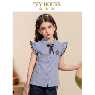 夏季 条纹半袖 薄款 上衣短款 IVY 学院风娃娃衫 HOUSE常春藤女童衬衫
