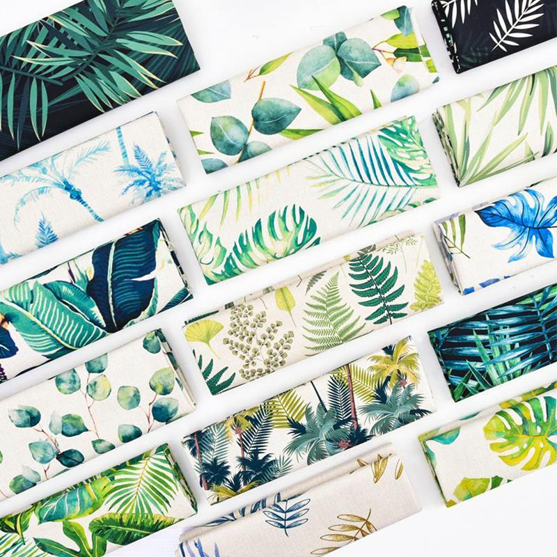 沙发布料面料棉麻亚麻绿植物印花北欧小清新diy桌布背景窗帘布料