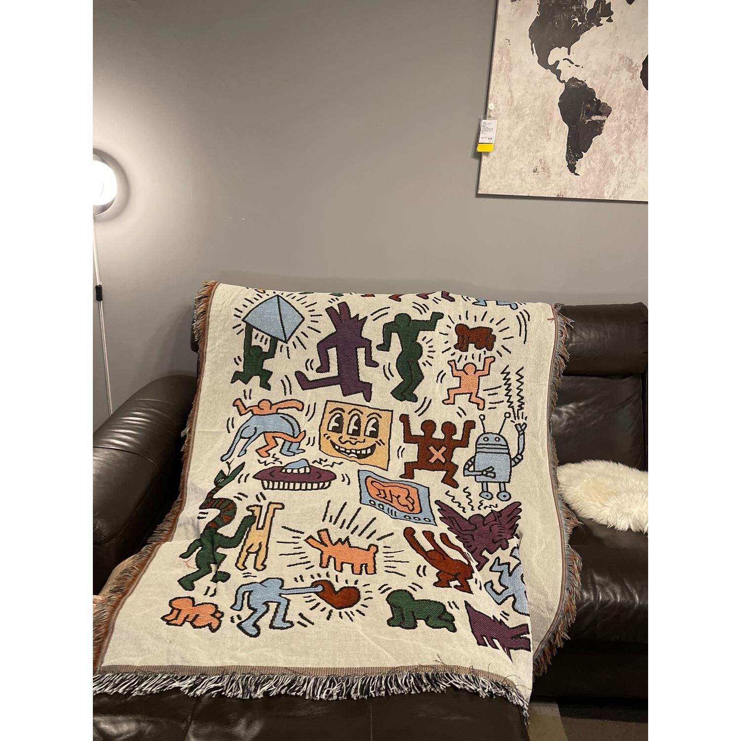 美国订单 Keith haring涂鸦大师 插画单人沙发毯装饰挂毯休闲盖毯