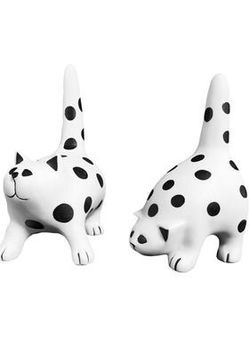 现代简约黑白斑点猫萌宠动物摆件北欧样板间儿童房客厅酒柜装饰品