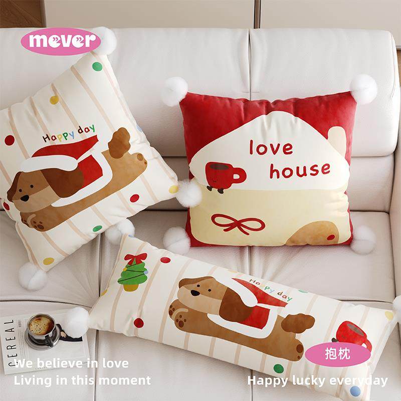红色圣诞新年腊肠狗抱枕客厅沙发抱枕套长条腰靠枕床头靠垫不含芯