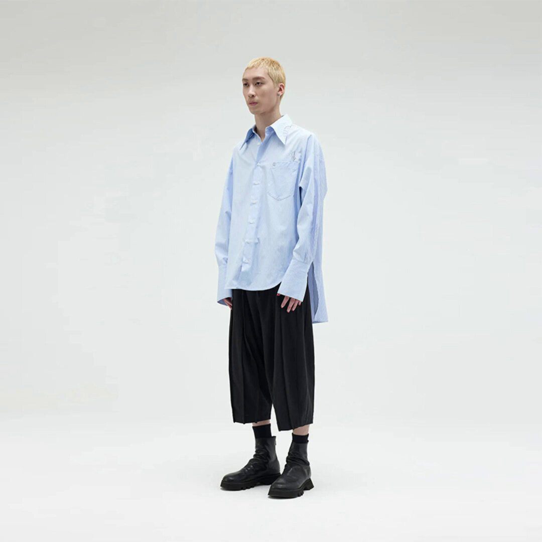 TCSP 日系潮流条纹刺绣衬衫2026春季慵懒感简约百搭宽松翻领上衣