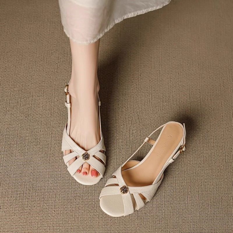 真皮厚跟系带凉鞋,女性外穿2025红色阳光夏季时尚裙鱼嘴妈妈的鞋,女鞋,罗马凉鞋,淘宝优惠券,粉丝福利购,淘宝优惠卷