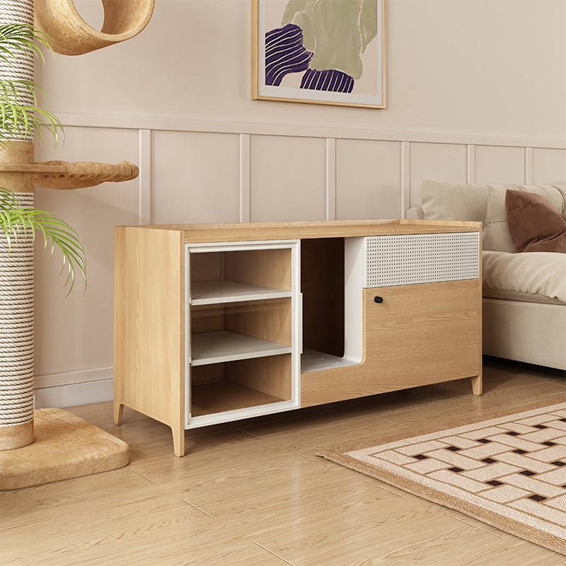 猫砂厕所猫砂盆半全封闭式超大号日式猫咪窝舍屋定制实木储物柜子