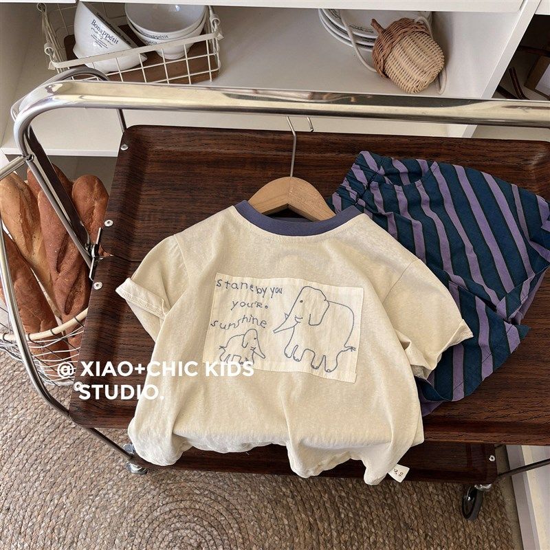 高级感~韩版儿童夏季大象绣花短袖T恤男童圆领套头半袖上衣纯棉薄,童装/婴儿装/亲子装,T恤,淘宝优惠券,粉丝福利购,淘宝优惠卷
