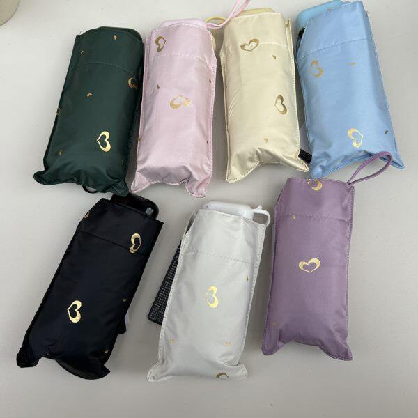 日系小清新爱心黑胶手动遮阳伞 15cm小巧便携口袋伞晴雨两用女