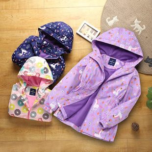 女童加絨沖鋒衣秋冬童裝 連帽保暖外套兒童防風衣中童防水拉鏈夾克