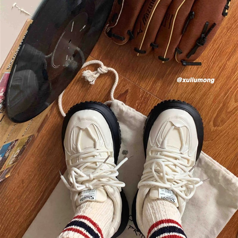 “学院风厚底老爹鞋”秋冬百搭小众设计增高运U动鞋米色大头鞋